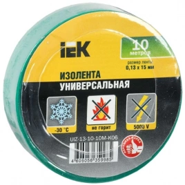 Изолента 0,13х15мм зеленая 10м IEK (UIZ-13-10-10M-K06)