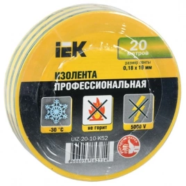 Изолента 0,18х19мм желто-зеленая 20м IEK (UIZ-20-10-K52)