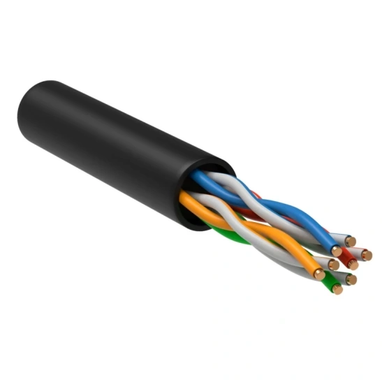 Кабель UTP 4PR 24AWG cat 5e, LDPE, (CU), черный, наружный, GENERICA, бухта 305 м, BC3-C5E04-139-305-G фото 1