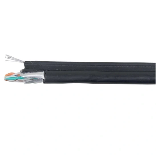 Кабель FTP 4PR 24AWG cat 5e, LDPE, (CU), черный, наружный с тросом, ITK, бухта 305 м, LC3-C5E04-359 фото 1